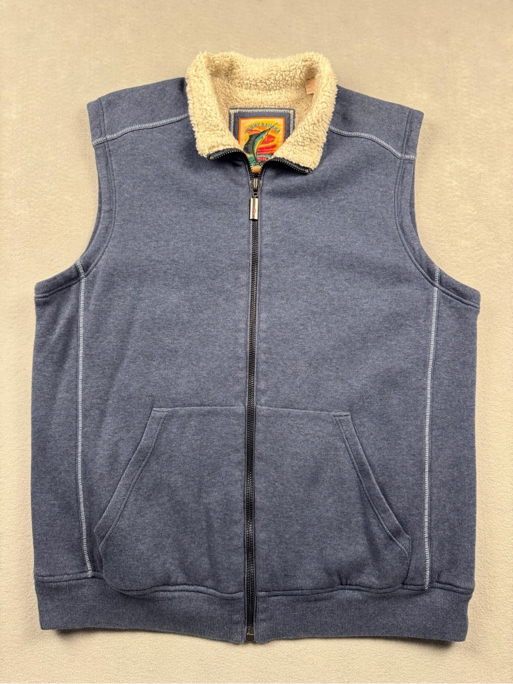 Tommy Bahama Relax Sherpa Lined Vest Men’s Large Blue Full Zip Classic Fall Dad